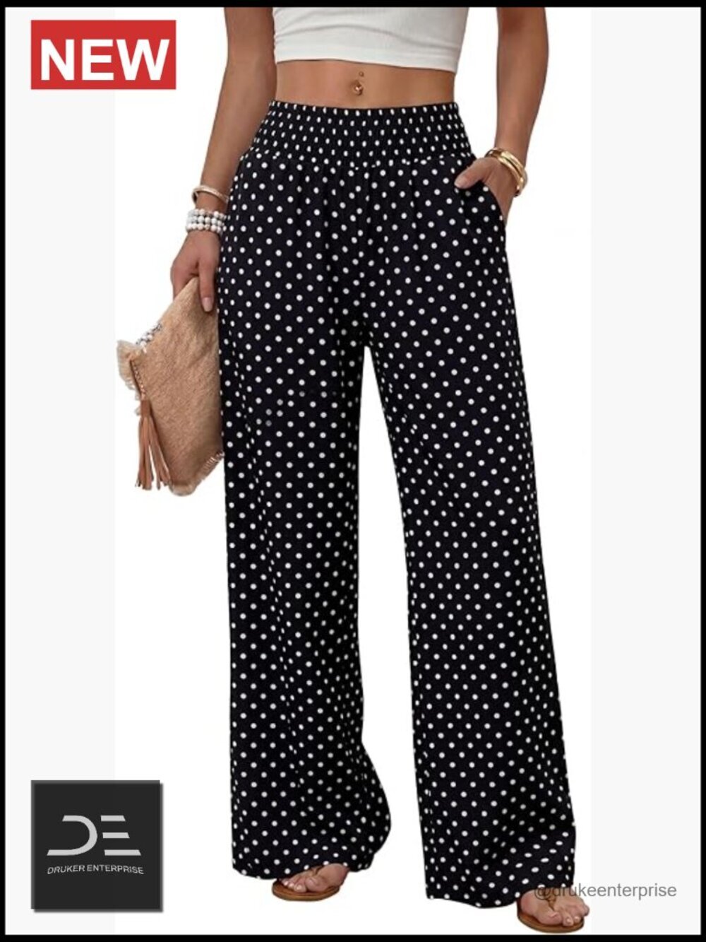 High Waist Wide Leg Pants with Pockets Casual Trousers